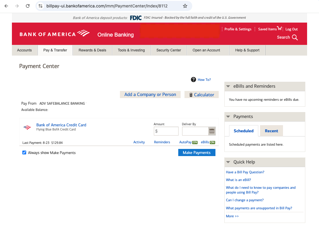 Setting up AutoPay for Bank of America credit cards 1